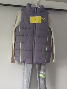 NWT Puma Purple Puffer Vest 3 PieceSet with Neon Green Trim - Size 5